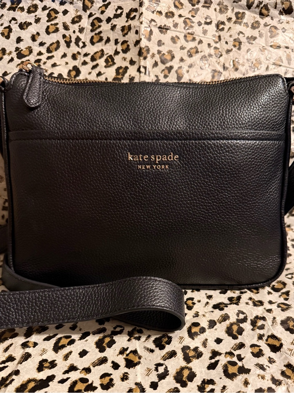 Kate Spade Run Around Medium Crossbody Bag Black Pebbled Leather Handbag Gold HW